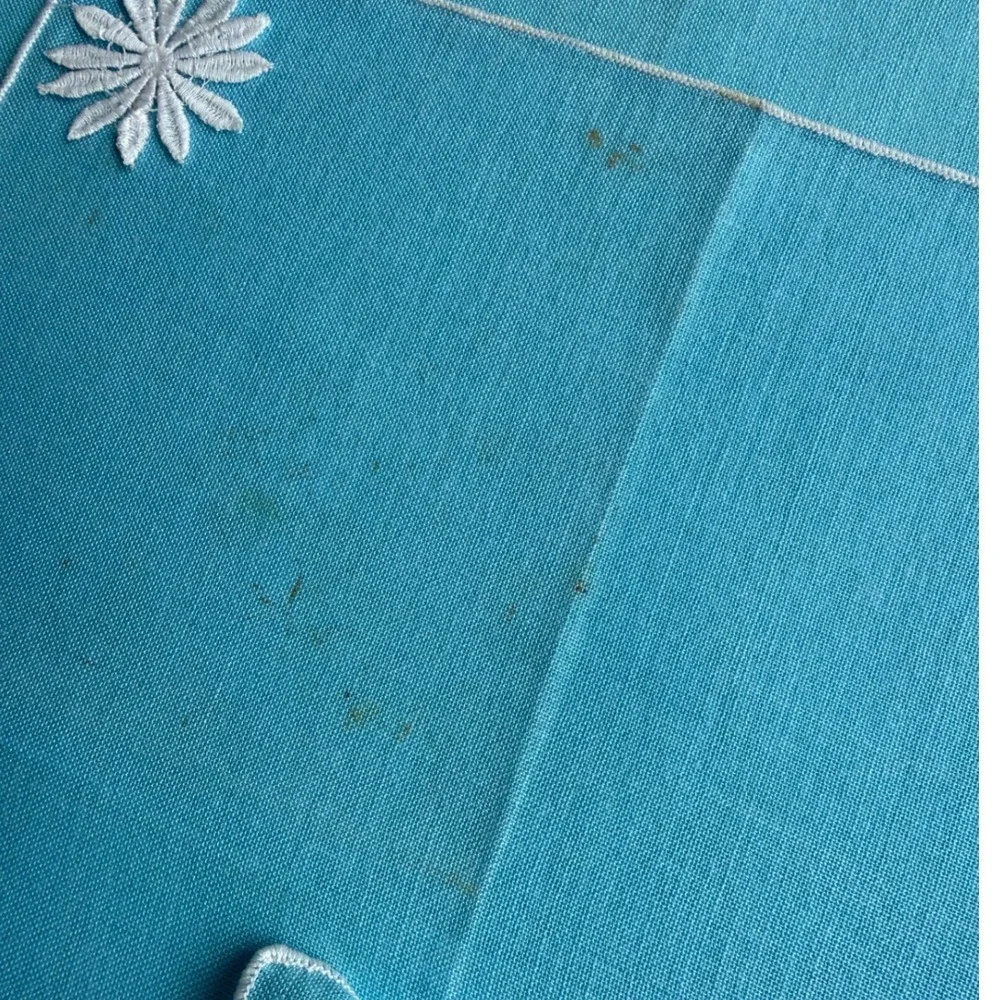 Vintage Aqua Blue Daisy Applique Cocktail Napkins Set of 6 12 Inch